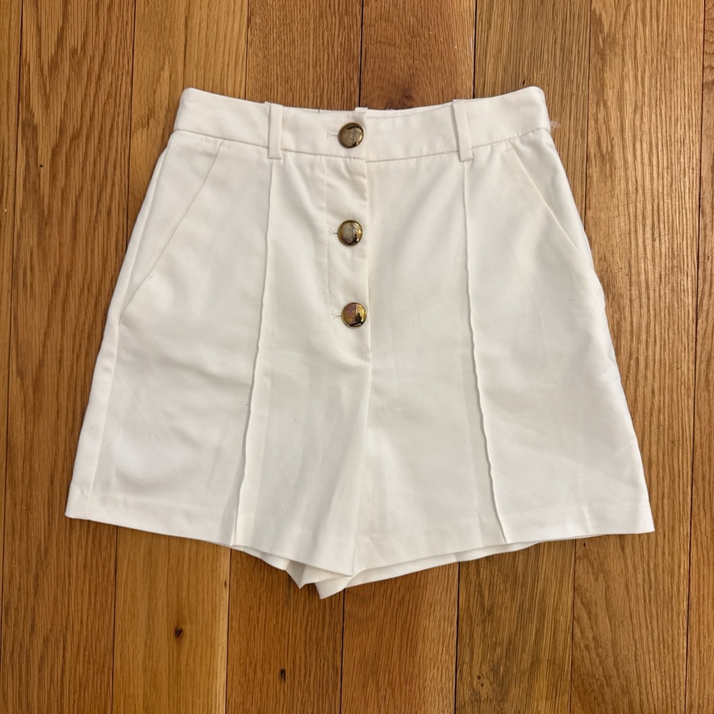 Zara Cream High Waist Shorts with Gold Button Accents